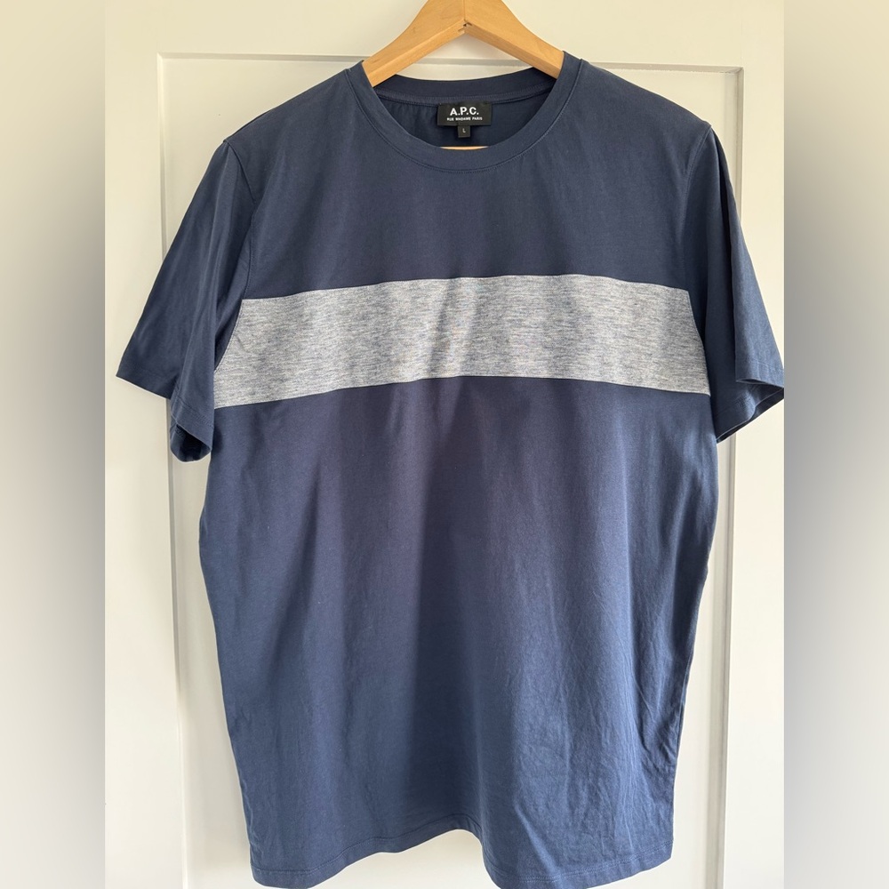 A.P.C. Men's Blue and Gray Short Sleeve Tee